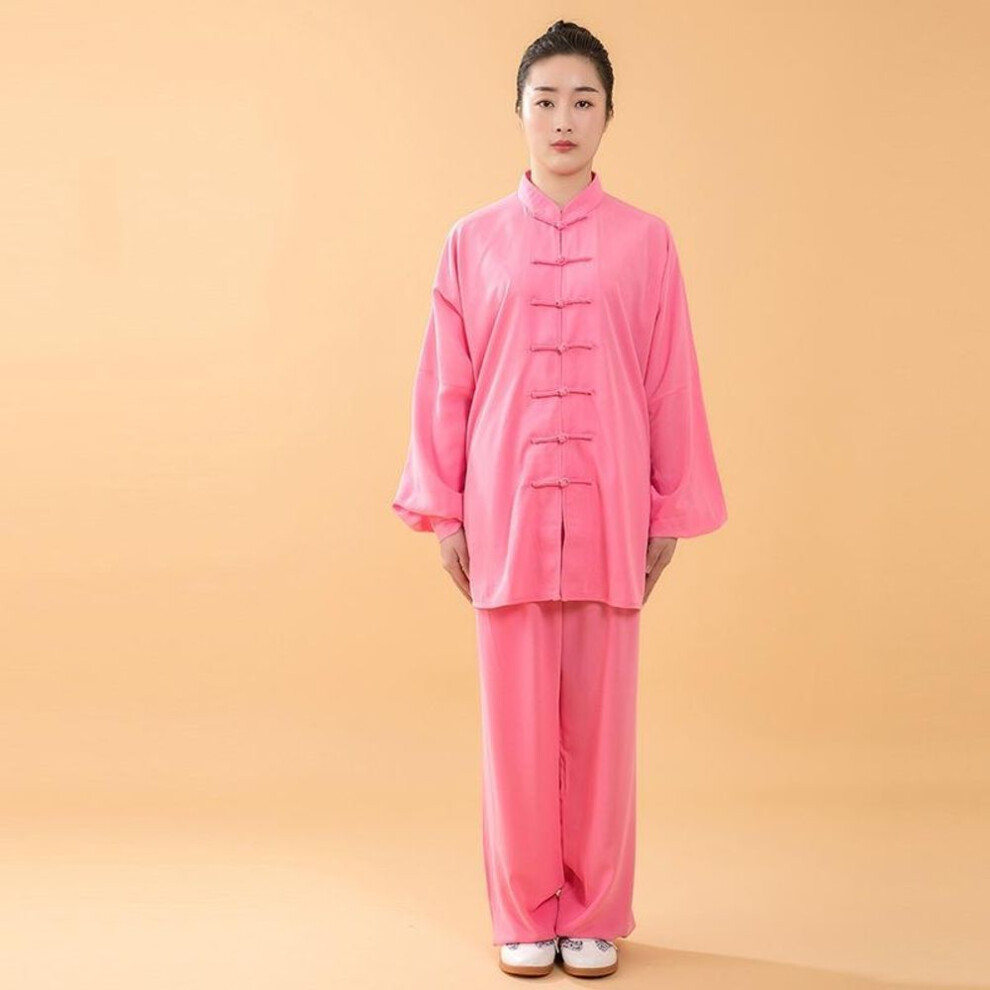 (M, pink) Hemp Yarn Cotton Plus Silk Tai Chi Clothing Practice Clothing Performance Clothing Tai Chi Clothing Men And Women Martial Arts Kung Fu Clothing