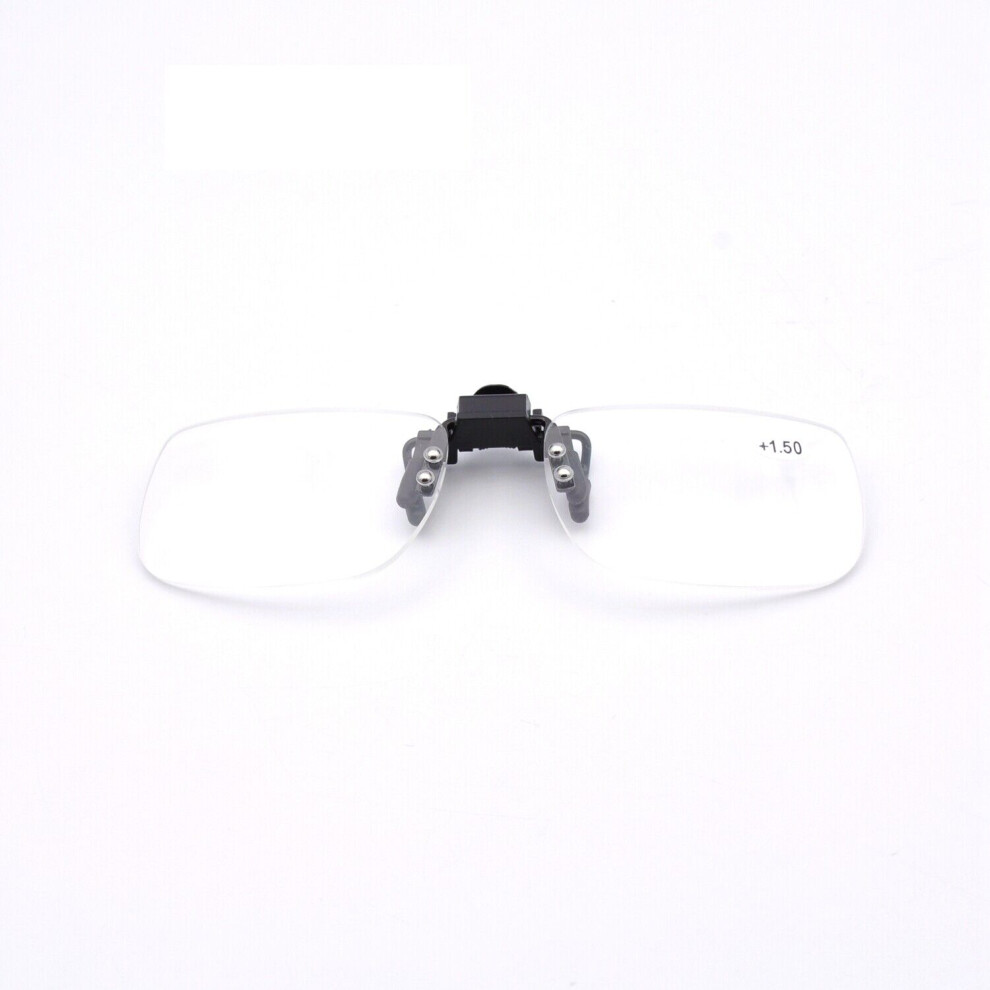 (Rimless, +2.0) Rimmed Rimless Clip-on Flip-up Reading Glasses Magnifying Fishing Readers