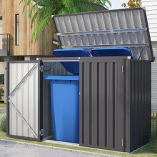 (Grey) YODOLLA Outdoor Metal Garden Storage Tool Shed