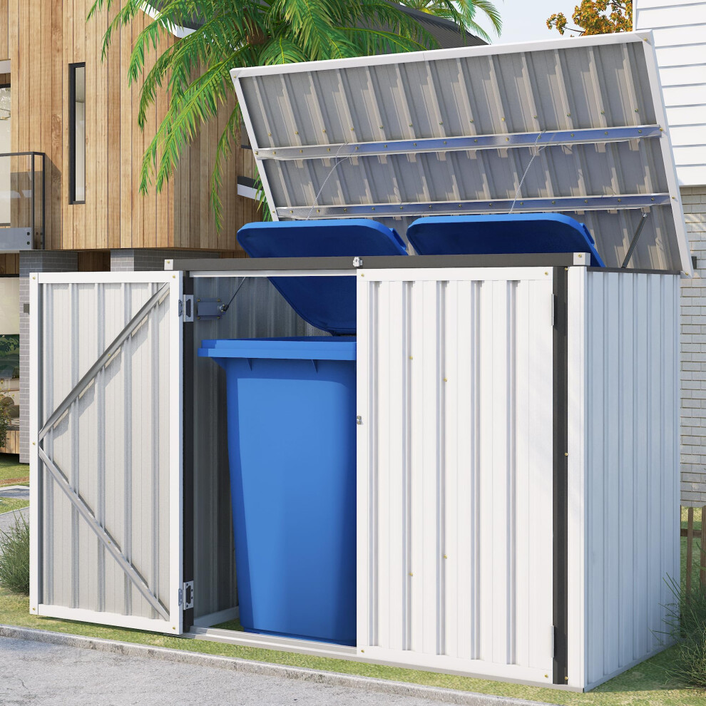 (White) YODOLLA Outdoor Metal Garden Storage Tool Shed