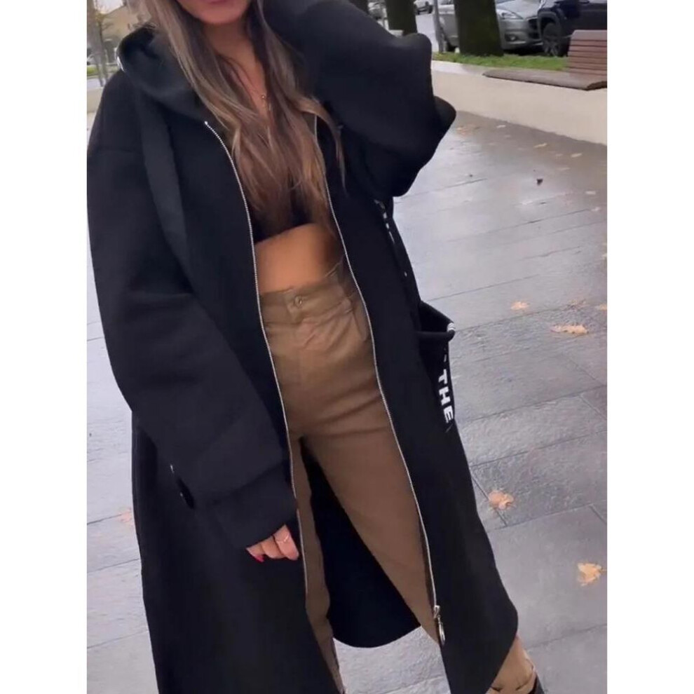 (black, S) Cardigan Sweatshirt Women Hooded Long Coats Splice Casual Zipper Coat Pocket Outwear Solid Jacket