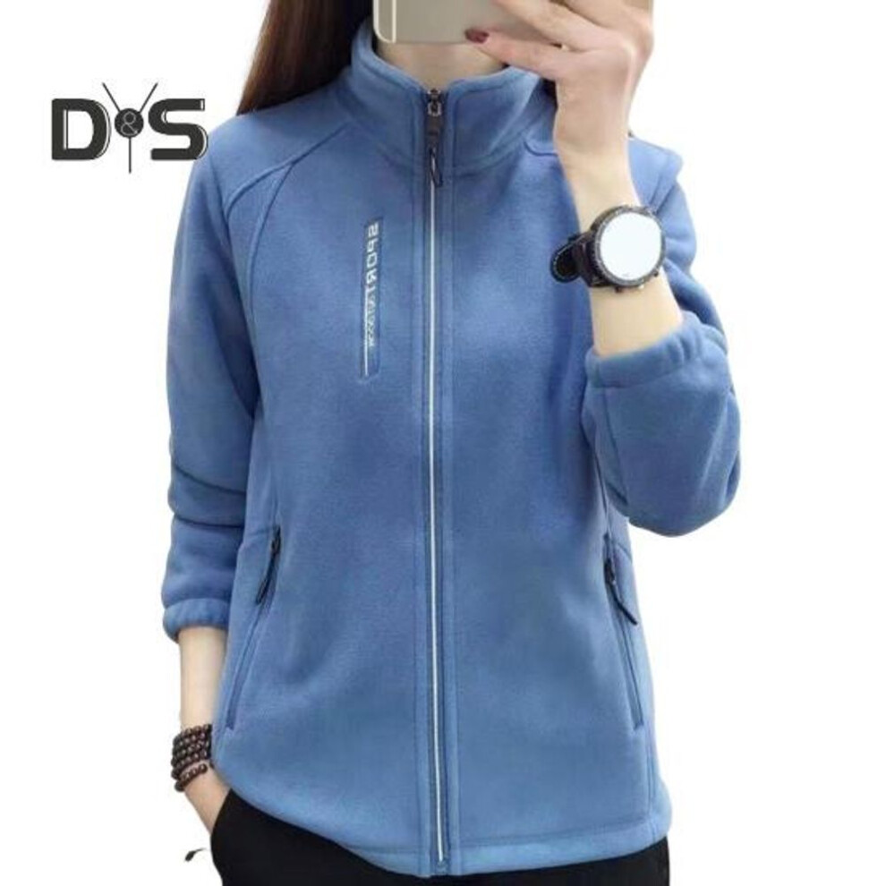 (XXL, royal blue) Women Coat Stand Collar Zip-up Polar Fleece Sport Style Long Sleeves Zipperes Pockets Solid Color Thick Plush Jacket Thermal Cardigan Exercise