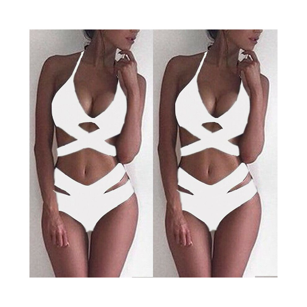 (White,M)Ensemble bikini taille haute femme maillot de bain rembourré soutien gorge push-up maillot de bain maillot de bain