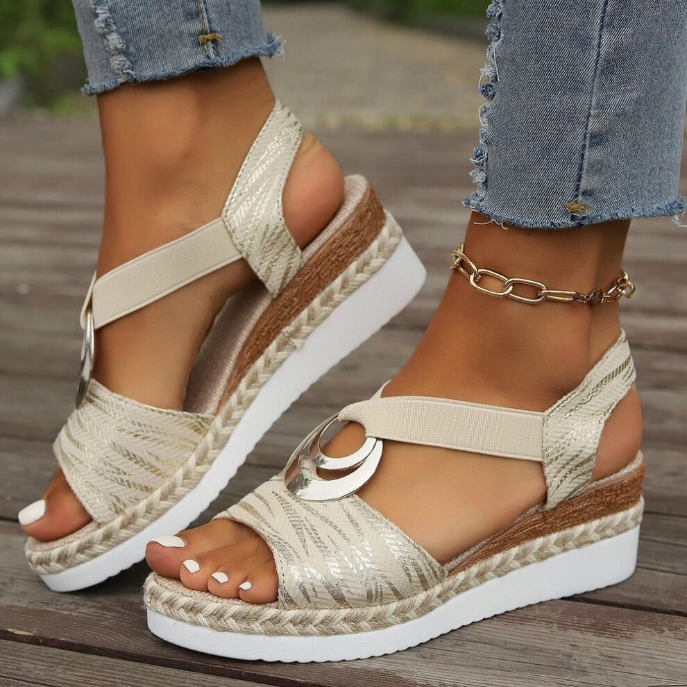 (beige, 39) Women's Sandals 2024 New Summer Beach Casual Fashionable Shoes For Women High Heels Wedge Platform Sandals Sandalias De Mujer