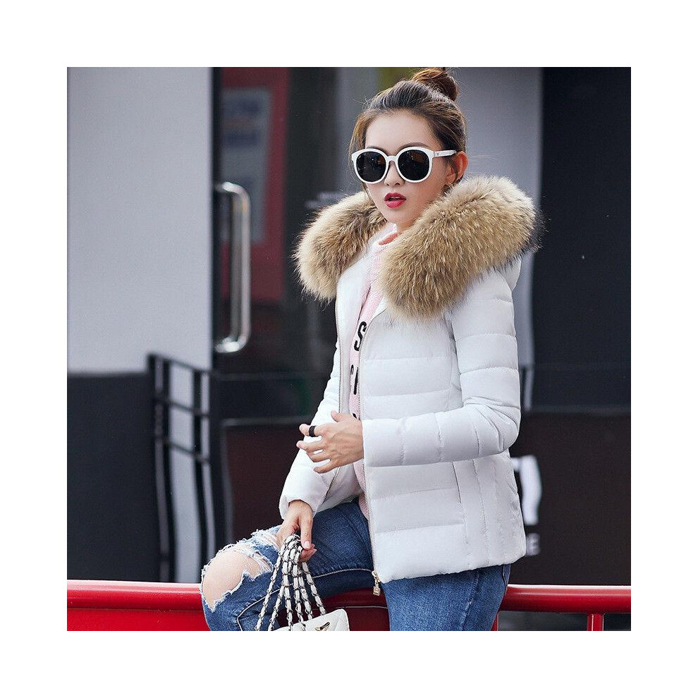 (White,M)Veste d'hiver coton à capuche femme décontractée manteau fin chaud rembourré outwear 