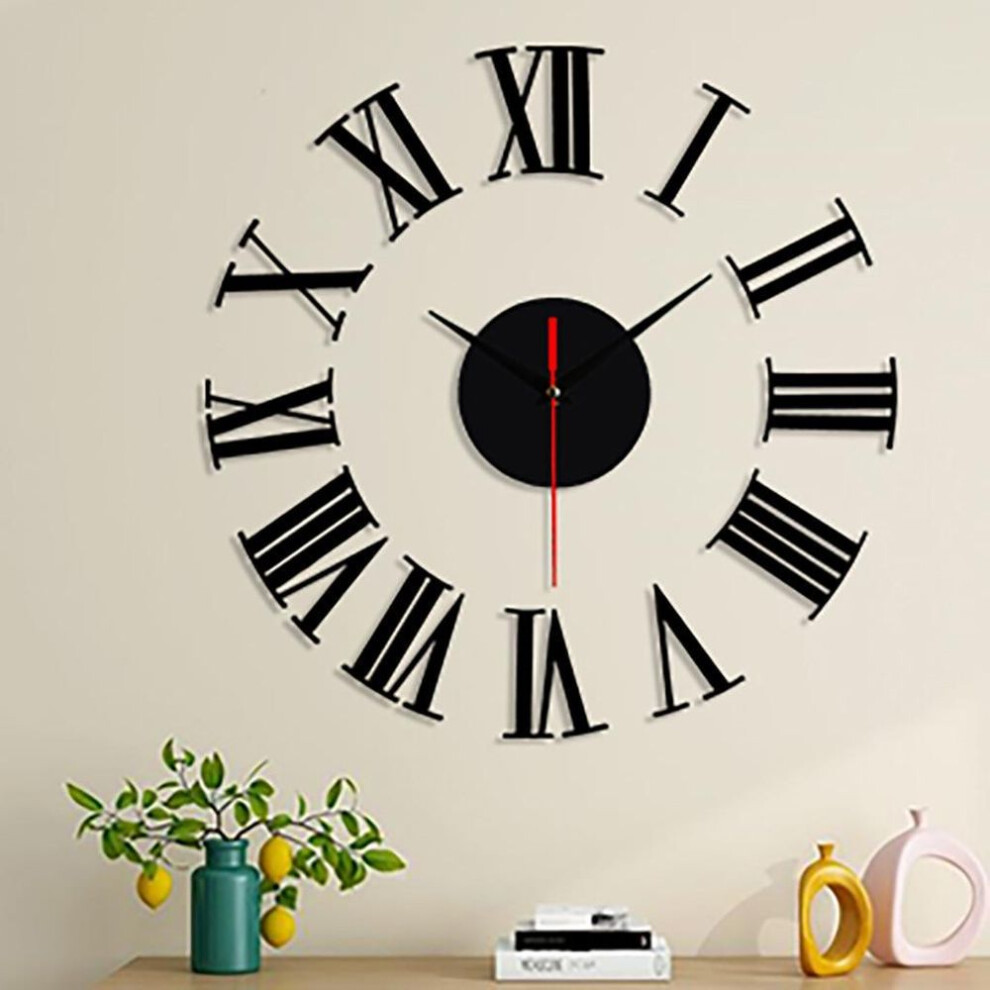 (black) Frameless Diy Wall Mute Clock 3D Mirror Surface Sticker Home Office Decor