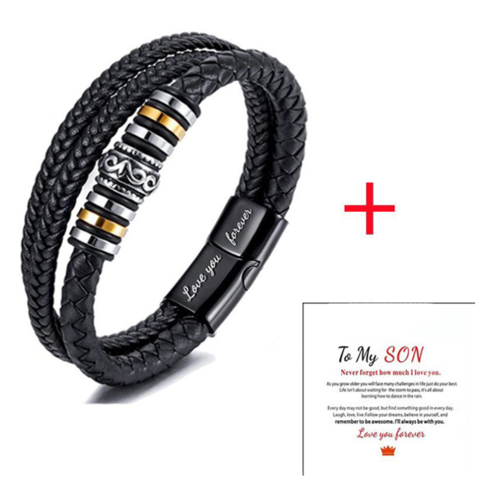 (Love you forever + To My Son Card #2) Mother And Son Forever Linked Together Braided PU Leather Bracelet TOP XMAS-image-OPC-PHDMSPN-NEW