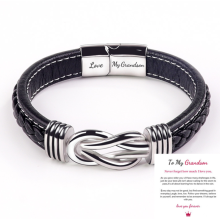 (Love My Grandson + To My Grandson Card) Mother & Son Forever Linked Together Braided PU Leather Bracelet TOP XMAS