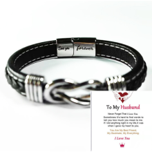 (Love you forever + To My Husband Card) Mother & Son Forever Linked Together Braided PU Leather Bracelet TOP XMAS