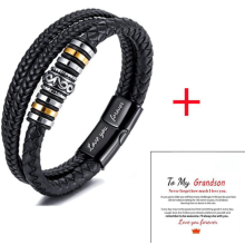 (Love you forever + To My Grandson Card #2) Mother & Son Forever Linked Together Braided PU Leather Bracelet TOP XMAS