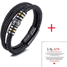 (Love you forever + To My Son Card #2) Mother & Son Forever Linked Together Braided PU Leather Bracelet TOP XMAS