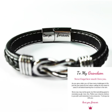 (Love you forever + To My Grandson Card) Mother & Son Forever Linked Together Braided PU Leather Bracelet TOP XMAS