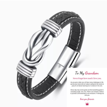 (Blank + To My Grandson Card) Mother And Son Forever Linked Together Braided PU Leather Bracelet XMAS Gift