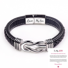 (Love My Son + To My Son Card) Mother And Son Forever Linked Together Braided PU Leather Bracelet XMAS Gift