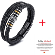 (Love you forever + To My Husband Card #2) Mother And Son Forever Linked Together Braided PU Leather Bracelet XMAS Gift