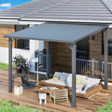 (2.4m x 3m) YODOLLA Outdoor Metal Harodtop Wall-Mounted Gazebo