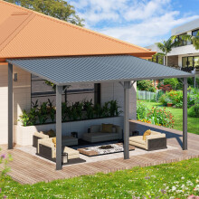 (3m x 4.3m) YODOLLA Outdoor Metal Harodtop Wall-Mounted Gazebo