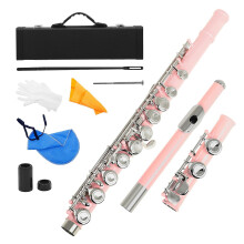(As show, One size) Western Concert Flute Cupronickel Nickel Plated 16 Holes C Key Woodwind Instrument with Cleaning Clo