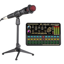(As show, One size) SK500 Portable Live Sound Card Voice Changer Device Audio Mixer Kit with Microphone Mic Stand Earpho