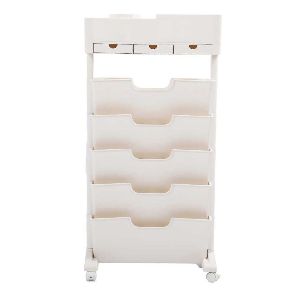 (As show, One size) Mobile Bookshelf 3 Drawer Beige Color Multifunctional Movable Storage Book Shelves for School-image-OPC-PHDMVQF-NEW