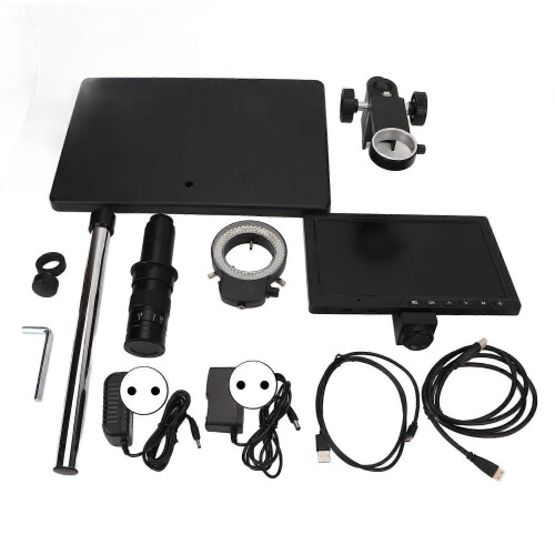 (As show, One size) Microscope Camera Set 10.1in Screen 16MP Camera 180X Lens White Ring Light Table Stand Combination Set 100240V EU Plug