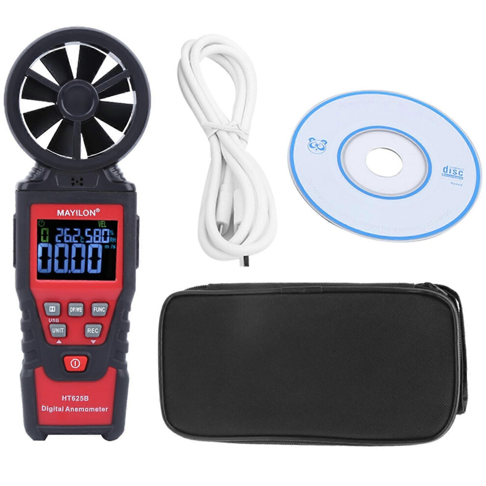 (As Show, One Size) Ht625b Handheld Digital Anemometer Air Flow Speed Gauge Temperature Humidity Tester Meter 6909775990643