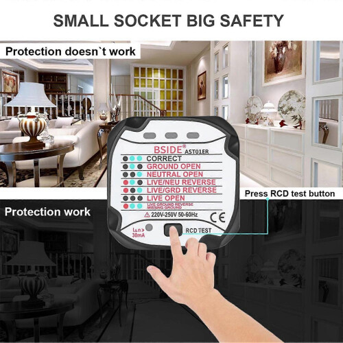 (As show, One size) BSIDE AST01 Portable Professional Automatic Electric Socket Tester Detector 1