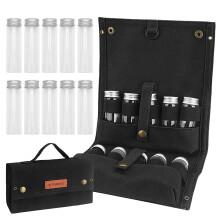 (As show, One size) TOMSHOO Portable Spice Bag with 10 Spice Jars Canvas Seasoning Storage Bag Organizer Seasoning Bottl