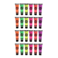 (As show, One size) 24 Tubes 10ml/0.34oz Art Body Paint Glow in UV Light Face & Body Paint with 6 Colors Glow Blacklight