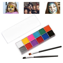 (As show, One size) 12 Colors Professional Face Paint Kit with 2 Brushes Safe & Non Toxic Water Based Face and Body Pain