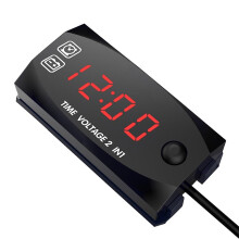 (Red light, One size) Motorycycle DC 6V-30V 2 In 1 Digital Time Clock Voltage voltmeter IP67 Waterproof Tester Battery Mon