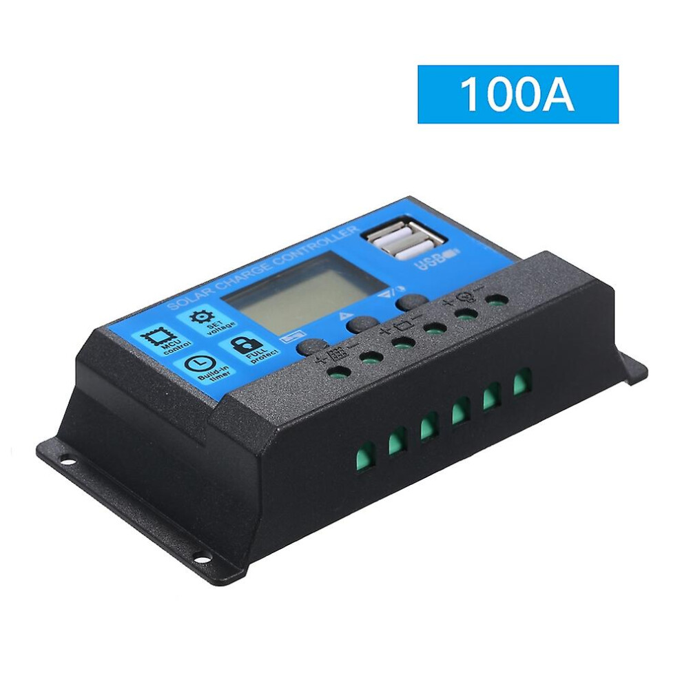 (Blue - 100A, One Size) 100A 12V / 24V Solar Charge Controller Pwm Intelligent Regulator With Usb 5V 2.5A 6909775536742