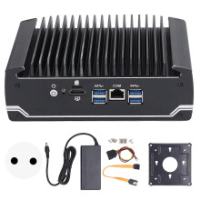 (As show, One size) Mini PC Embedded Fanless Industrial Control Computer 8G Memory and 128G Hard Disk 100240V EU Plug
