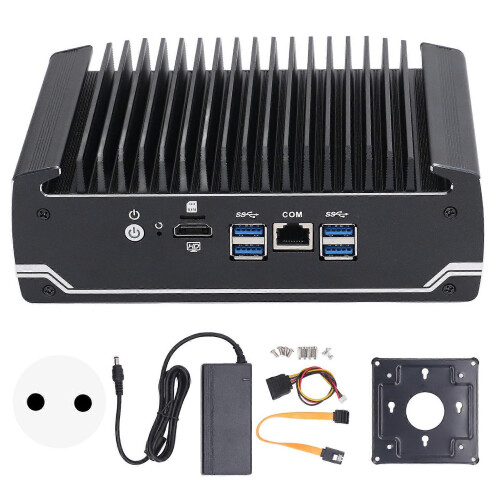 (As show, One size) Mini PC Embedded Fanless Industrial Control Computer 8G Memory and 128G Hard Disk 100240V EU Plug
