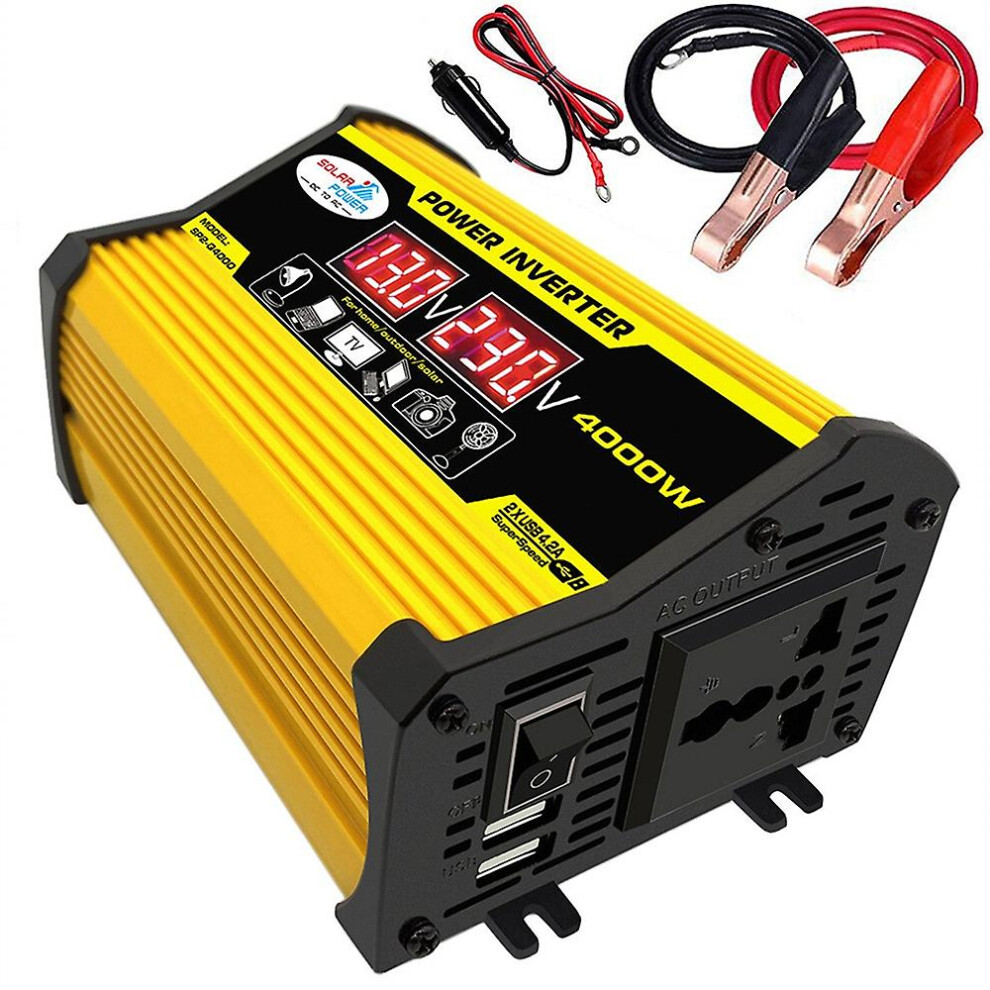 (Dc12volt To Ac11volt, ) Portable Inverter Car Power Inverters Dc12volt To Ac110/220Volt Transformer 4000W Modified Sinewave Yellow 6909775530375