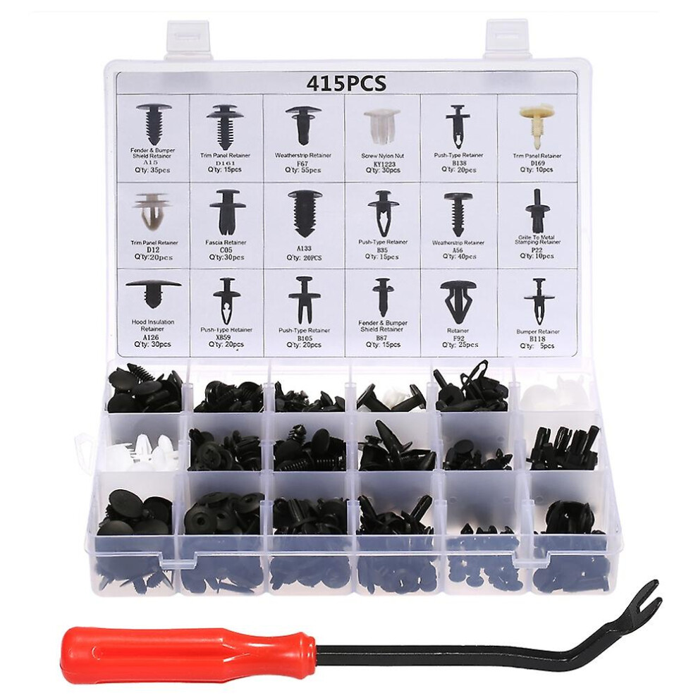 (As Show, One Size) Car Retainer Clips & Plastic Fasteners Kit Auto Fastener Clips With Clips Removal Tool 415Pcs 18 Siz 6909775654569