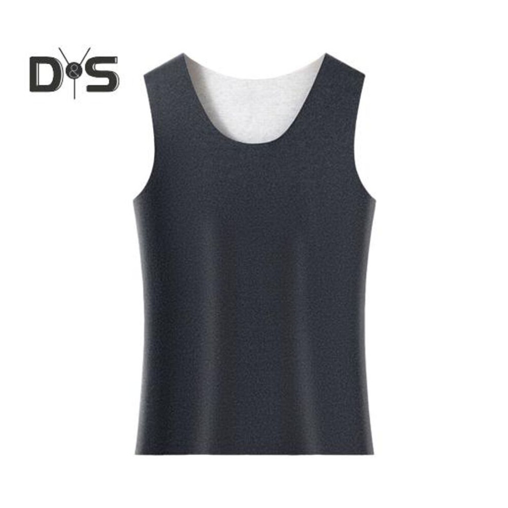 (dark gray, XXL) Men Thermal Vest Seamless Tailoring High Elasticity De Velvet Sanding Technology Heat Generation Tank Tops