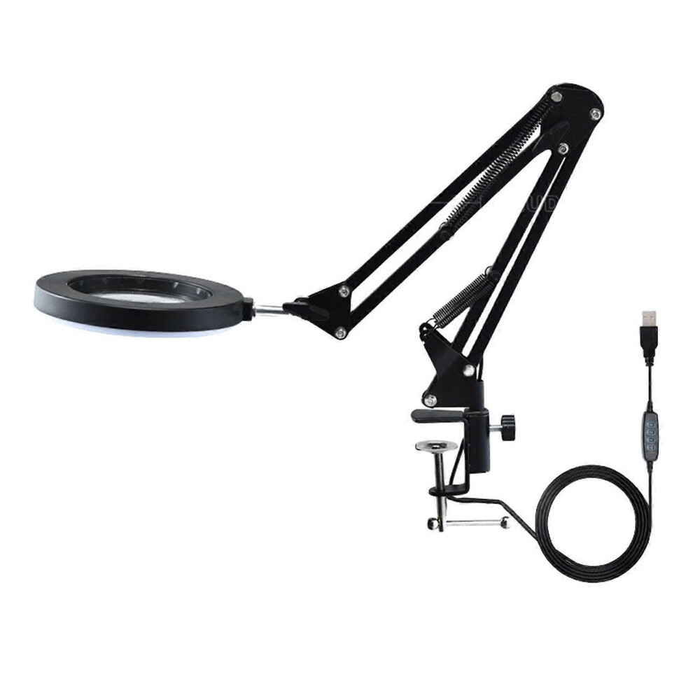 (As show, One size) 10X Magnifying Glass with LED Light Flexible Arm Brightness Adjustable 3 Colors Workbench Light with Clip Black