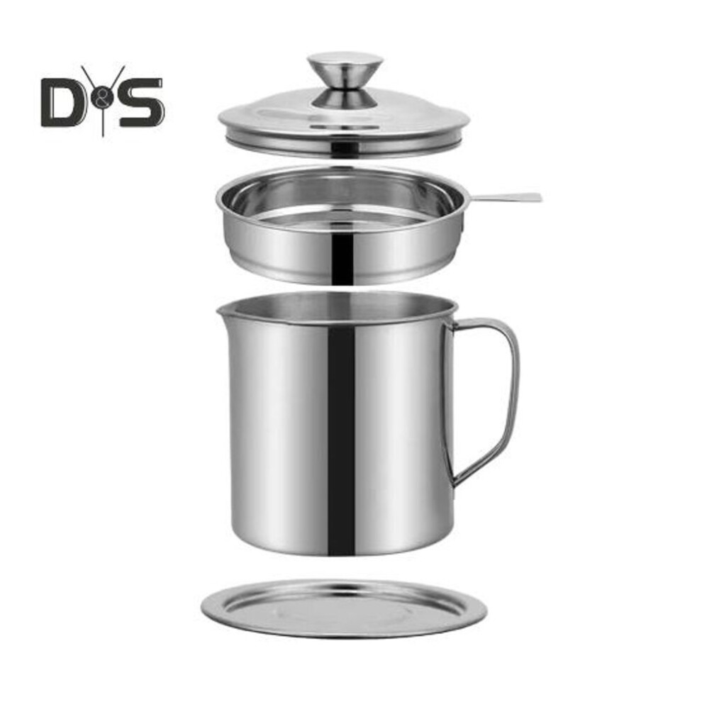 (as the picture, L) Filter Oil Pot Bacon Grease Saver Container With Fine Mesh Strainer Stainless Steel Oil Keeper Pot With Base Tray For Kitchen