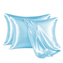 (Light Blue, 51x91cm) Satin Pillow Cases 2 Pack Soft as Silk Pillowcase For Hair and Skin With Envelope Closure Design