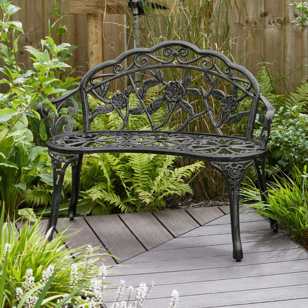 Cast Aluminium Garden Bench Metal Frame 2 Seater Patio Chair