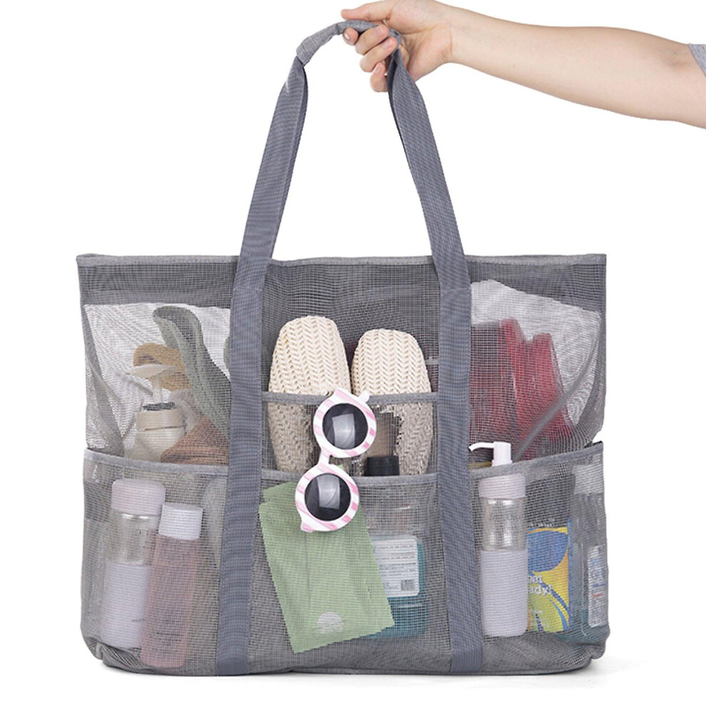 (As show, One size) Mesh Beach Bag Large Shower Bag Hanging Toiletry Bag College Dorm Essentials Bag Portable Wash Bag Q-image-OPC-PHDN96V-NEW