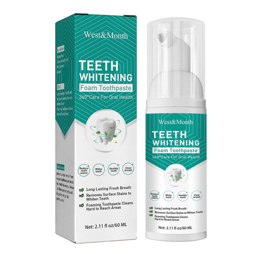 (As show, One size) West&Month 60ml Teeth Whitening Foam Toothpaste Tooth Repair Mousse 360-Degree Care for Oral Health