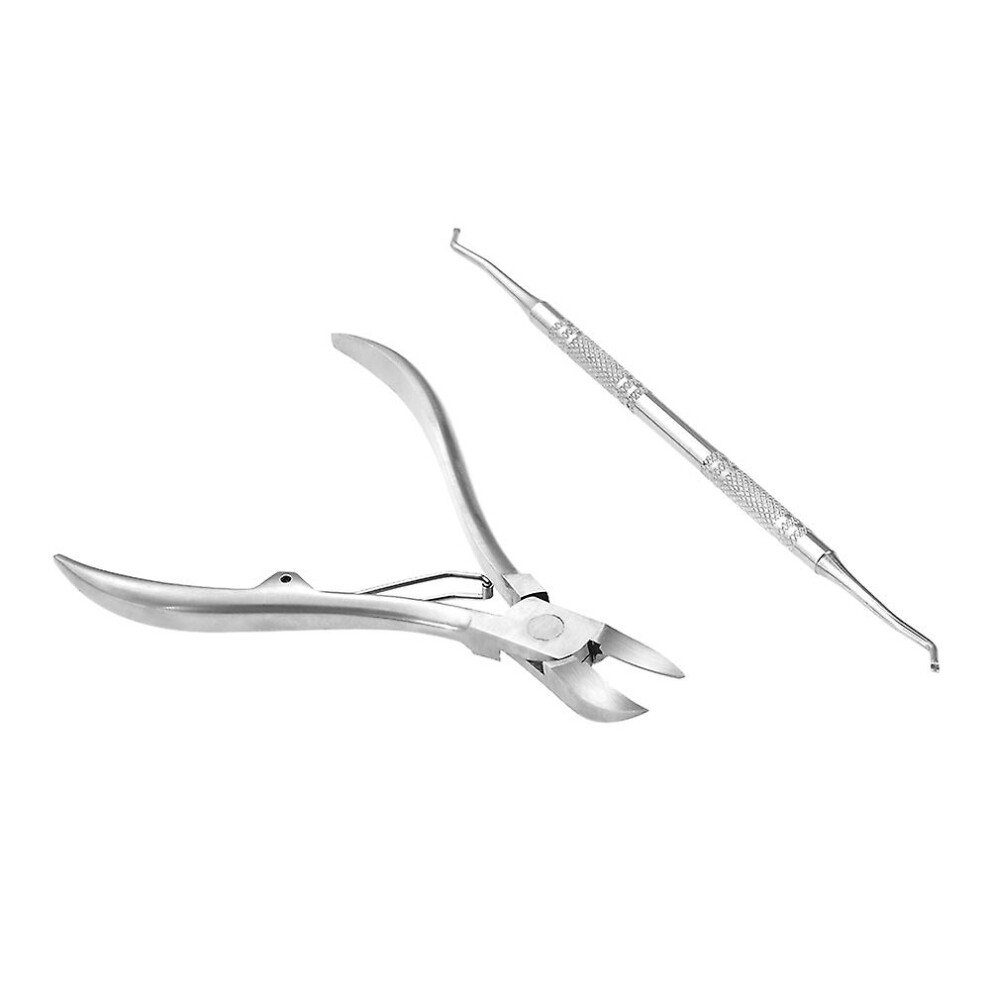 (As show, One size) 2pcs Stainless Steel Nail Cuticle Scissor + Ingrowing Toenail Cleaner Nail Clippers Finger and Toe N