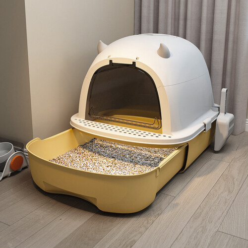 Living And Home (Yellow + White) Detachable Cat Litter Box 2
