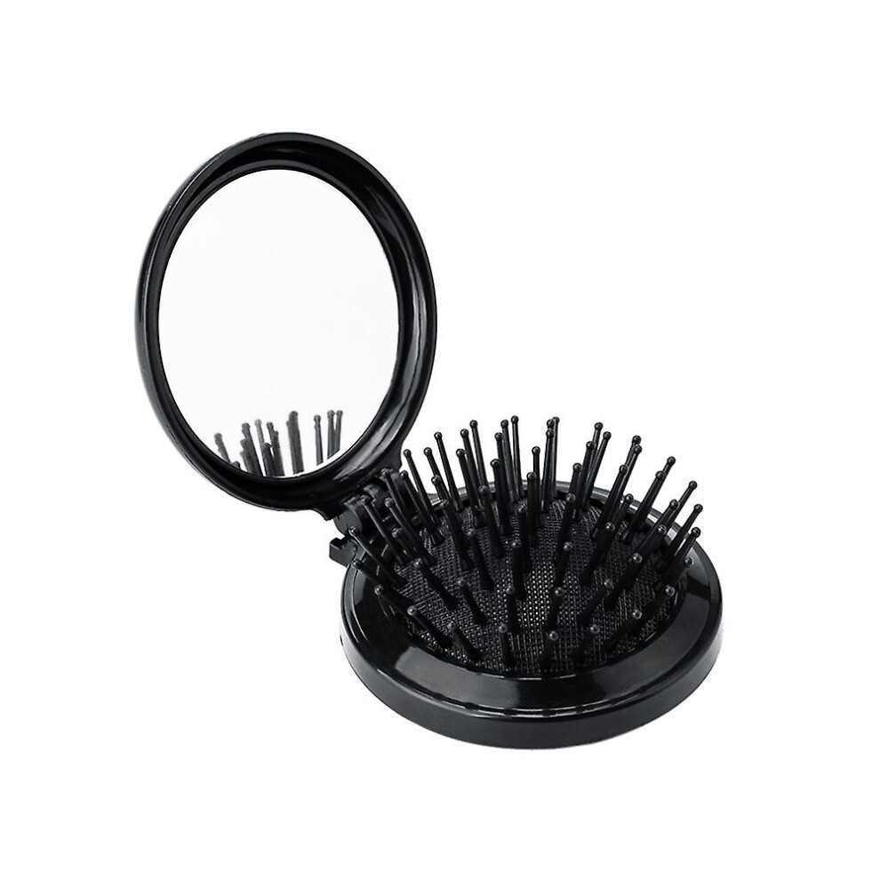 (As show, One size) Mini Pocket Hair Comb with Mirror Folding Brush Travel Hair Brush