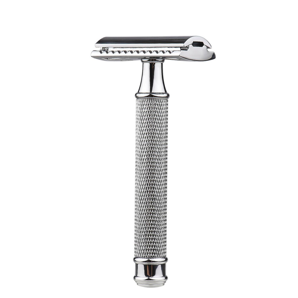 Silver (As Show, One Size) Double Edge Safety Razor Stainless Steel Manual Shaving Razor Long Handle Traditional Razor