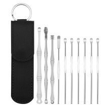 (As show, One size) 10Pcs Ear Pick Earwax Removal Kit Stainless Steel Earpick Ear Cleansing Tool Set Ear Wax Remover wit