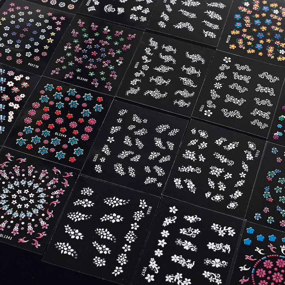 (As show, One size) 50 Sheet 3D Mix Color Floral Design Nail Art Stickers Decals Manicure Beautiful Fashion Accessories