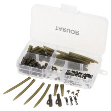 (As show, One size) TARUOR 100pcs Terminal Carp Fishing Tackle Safety Lead Clips with Pins Tail Rubber Tubes Anti Tangle